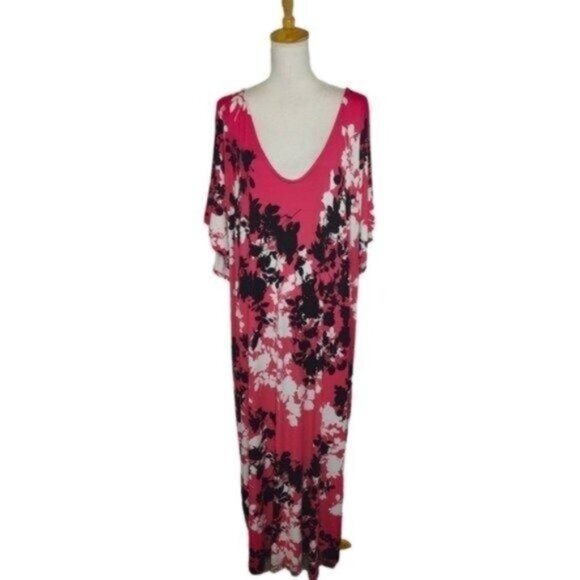 Jessica London Floral Kaftan Maxi Dress Pink Size 36W - Picture 1 of 7